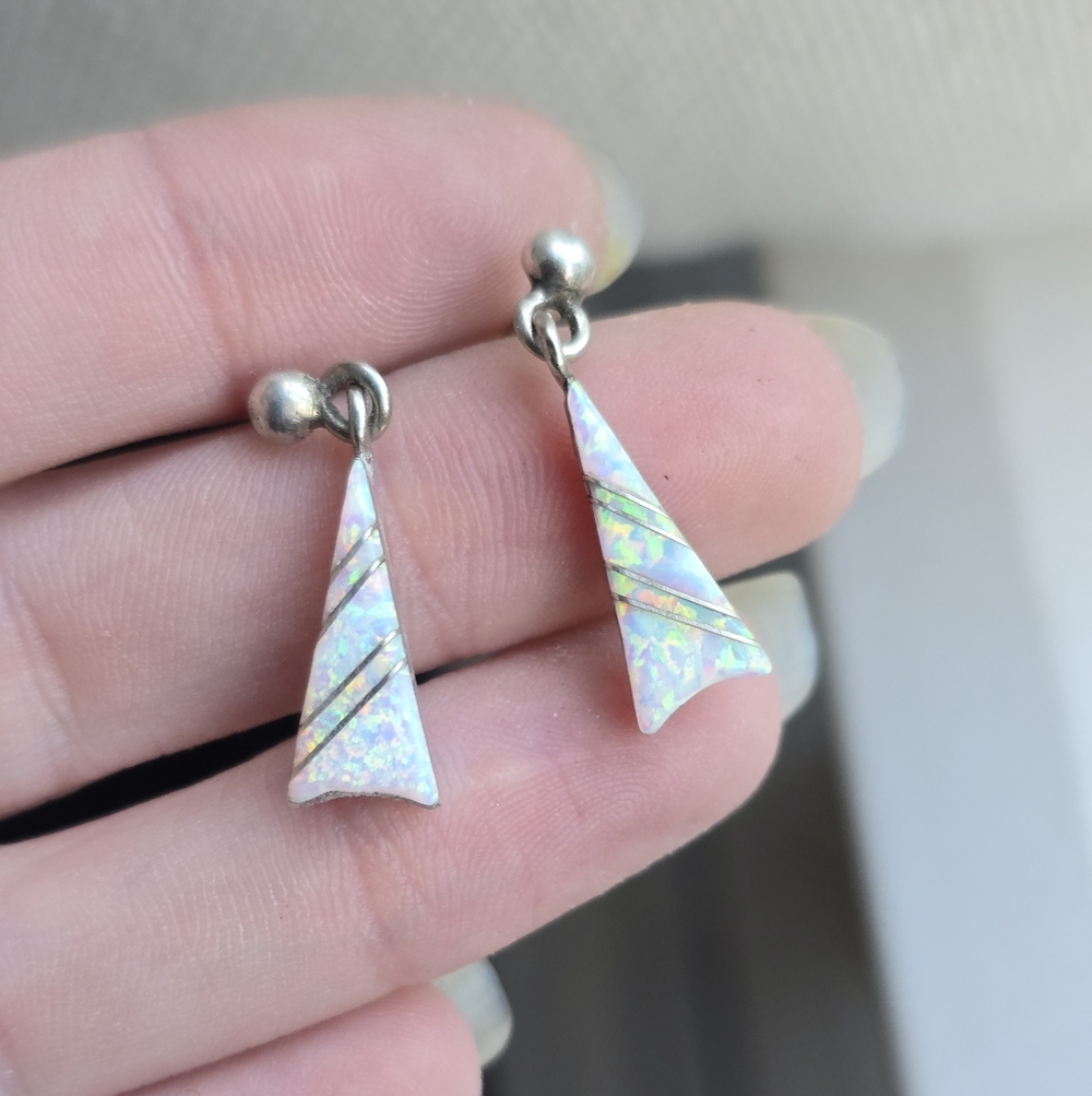 Sterling Silver Opal Inlay Dangle Earrings